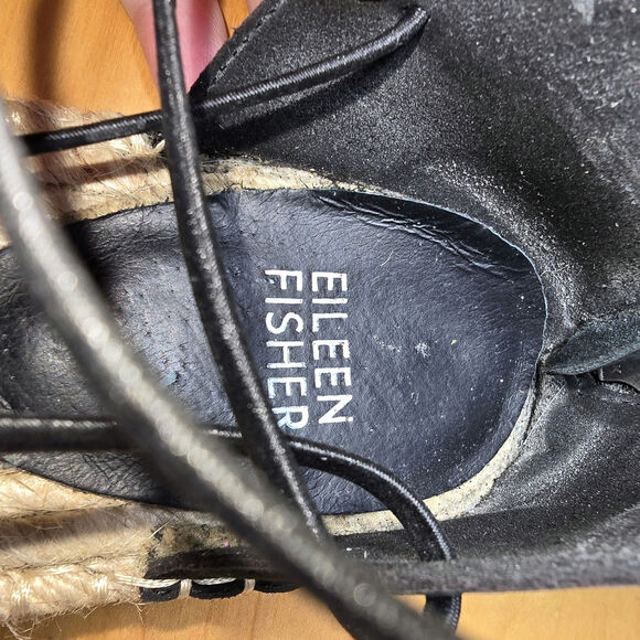 Eileen Fisher Suede Lace Up Espadrille Flat Jute Insole Round Toe Womens Sz 8.5 - Picture 7 of 8